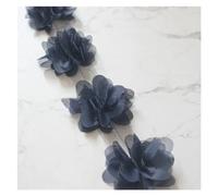 Lace Applique 24Pcs Flower（2Yard） Applique 3D Chiffon Lace Patch Lace Trim DIY Bridal Veil Shoes Wedding Child Clothes Fabric Accessories(Black Blue)