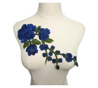 Lace Applique 2Pcs Red Blue Embroidered Sew Patch Rose Flowers 3D Peony Wedding Appliques Lace Trims(11-Royal Blue)