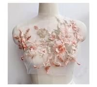 Lace Applique 3D Flowers Beaded Pearl Embroidery Patch for Wedding Dress Clothing Sew On Patches DIY Floral Lace Fabrics Applique(Orange)