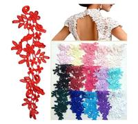 Lace Applique 4 Pcs/2 Pairs 16 Colors Yellow Pink Blue Violet Red Venise Lace Applique Trim Wedding Dress Lace 25 * 9cm(3 Watermelon red)