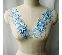 Lace Applique,Applique Embroidery, 2PCS White Black Red Blue 3D(Blue)
