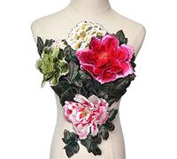 Lace Applique,Applique Embroidery, 33cm*40cm Embroidered 3D Peony Flowers Leaves Sew Patches Trimmings Applique