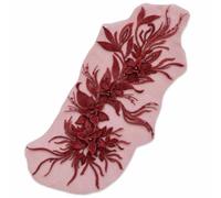 Lace Applique Dimensional Floral Beaded, Wine Red