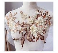 Lace Applique, Embroidered 3D Flowers Beaded Lace Applique Patches Multicolor for Wedding DIY Crafts(Bruin)