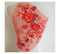 Lace Applique, Embroidered 3D Flowers Beaded Lace Applique Patches Multicolor for Wedding DIY Crafts(Red)