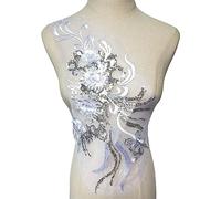 Lace Applique Floral Embroidery Sew On Patch 28cm x 48cm Embroidered Flower Sequin Wedding Decoration