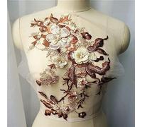 Lace Applique Floral Embroidery with 3D Flowers Beads and Rhinestones for Wedding DIY(Red)