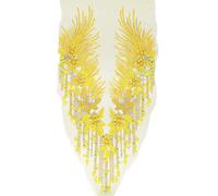 Lace Applique, Net Yarn Hot Diamond Nail Bead Phoenix Flower Embroidery Patch Wedding Dress Chest Applique Decoration Handmade Accessories(A Yellow)