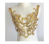 Lace Applique Sequin Clothing Gold Sequin Flower Patch Applique Lace Fabric Sewing Dress Embroidery DIY Handwork Patches(Blue)