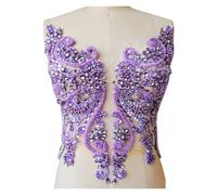 Lace Applique Sequin Handmade Sew On Rhinestones Applique Golden Crystal Trim Patches with Stones Sequins Beads for Dress(Lightpurple)