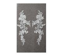 Lace Applique Sequin Large Floral Embroidery Neckline Neck Collar Lace Applique, Off White Gold Bridal Dress Decoration, 2 Pcs, 1 Pair