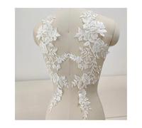 Lace Applique Sequin White Flowers Wedding Appliques, Embroidered Lace Mesh Fabric, Sew On Patches for Bride, Evening Dress, DIY Decoration, 2Pcs