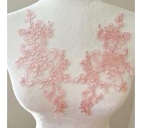 Lace Applique Sewing, 3 Pair Flower Sew On Lace Patches Embroidery Applique Repair for Wedding Dresses Clothes(Pink)