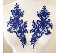 Lace Applique Sewing, 3 Pair Flower Sew On Lace Patches Embroidery Applique Repair for Wedding Dresses Clothes(Royal Blue)