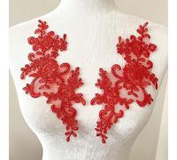 Lace Applique Sewing, 3 Pair Flower Sew On Lace Patches Embroidery Applique Repair for Wedding Dresses Clothes(Red)