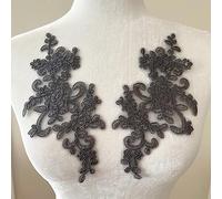 Lace Applique Sewing, 3 Pair Flower Sew On Lace Patches Embroidery Applique Repair for Wedding Dresses Clothes(Black)