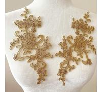 Lace Applique Sewing, 3 Pair Flower Sew On Lace Patches Embroidery Applique Repair for Wedding Dresses Clothes(Gold)