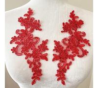 Lace Applique Sewing, 3 Pair Flower Sew On Lace Patches Embroidery Applique Repair for Wedding Dresses Clothes(Red Sequins)