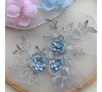 Lace Applique Sewing, 3D Lace Applique Handmade DIY Patch Flower Garment Accessories 3 Pcs Embellishments(Grey Blue)