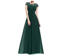 Lace Appliques Mother of The Bride Dress A Line Chiffon Evening Formal Sleeveless Wedding Bridesmaid Party Prom Dress Ladies Vintage Ruffles Swing Maxi Dresses UK Clearance Green