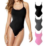 Lace Bodysuit for Women, Spaghetti Strap Cami Sexy Body Suits Tops, Backless Shapewear Lingerie Thong Body Suit Slimming Lace Trim Tank Top for Going Out Tops for Women Everyday Wear (Black, XL)
