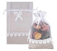 Lace Bow Decorated Drawstring Burlap Bags,Jute Organza Bags For Party And Wedding, 5 PCs, 10 PCs, 20PCs(10pcs,10x15cm)