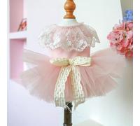 Lace Bow Tie Cat Dress for Small Dogs Princess Pink Veil Tutu Skirt Puppy Summer Clothes Birthday Wedding Female Pet Clothing