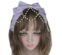 Lace Bows Headdress Multilayered Lace Bow with Pearl Chain Big Bowknot Headband Maid Anime Hair Ornaments