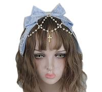 Lace Bows Headdress Multilayered Lace Bow with Pearl Chain Big Bowknot Headband Maid Anime Hair Ornaments