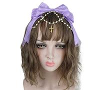 Lace Bows Headdress Multilayered Lace Bow with Pearl Chain Big Bowknot Headband Maid Anime Hair Ornaments