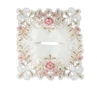 Lace Box Cover Floral Embroidered Fabric Holder for Standard Square Boxes - Elegant Home Decor for Living Room Bedroom Bathroom 23x13cm Pink Red Grey(Pink)