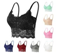 Lace Bralettes for Women Floral Camis Tops Comfortable Wireless Longline Bras Without Padded Stretch Crop Tops Vest Wireless Bras with Support and Lift Black L