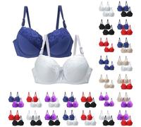 Lace Bralettes for Women Sexy 2Pc Wireless Bras for Women UK Full Coverage Adjustable Strap Lace Floral Bras Breathable Lightweight Plus Size Bralettes White Bra 38dd