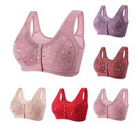 Lace Bras for Women Warehouse Clearance Ladies Front Fastening Bras Full Coverage Bralettes Front Button Wireless Bra Florals Printed Everyday Bra Sleeping & Home Bralette Comfort Push Up Underwear