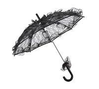 Lace Bridal Wedding Umbrella, Stick Umbrella with J Handle Wedding Umbrella Bride's Umbrella (61cm Canopy Diameter) for Wedding Party Decoration (Black)