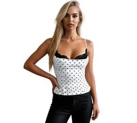 Lace Cami Top, Polka Dot Top Women, Cami Going Out Tops Spaghetti Strap Summer Backless Rave Outfits Crop Tops Y2k Festival Clubbing Party Concert Streetwear White L