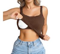 Lace Camisole Tops for Women Built In Bra Top Elastic Strap Square Neck Soft Stretch Seamless Push Up Tank Top Sleeveless Layering Everyday Summer Going Out Comfortable Casual Padded Vest