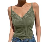Lace Camisole Tops for Women Ribbed Crop Tank Tops Ladies Sexy V Neck Vest Top Spaghetti Strap Shirts Plain Sleeveless Summer Tops Slim Fit Cami Sling Lace Vests Going Out Blouse Sale Clearance