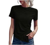 Lace Camisole Tops for Women UK Sexy Blouses Wedding Gifts Cocktail Women's Tops Summer Solid Color Casual Crew Neck T Shirt Fashion Asymmetric Hem Loose Fit Shirt Short Sleeves Promotion Clearance