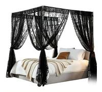 Lace Canopy Bed Curtains 8 Piece Set for Queen Size Bed - 100% Polyester Sheer Drapes 39x79 Inch Panels with 8" Rod Pocket, Romantic Privacy Curtains for Four Poster Canopy Frame, White
