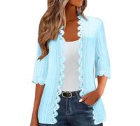 Lace Cardigan Spring Jackets for Women UK 3/4 Sleeve Lightweight Solid Color Beach Sweater Lace Side Open Front Kimono Cardigan Casual Thin Cover Up Clothing