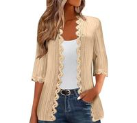 Lace Cardigans for Women UK Elegant 3/4 Sleeve Cardigans Lightweight Ladies Open Front Summer Cardigan Business Office Casual Bolero Shrug Womens Blouses for Dress Evening Party Wedding Daily