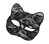 Lace Cat , 19 x 10 cm, Lightweight Face Eye Cover, Intricate PP Construction Made of Black Lace, 30 g, Elegant, Sexy Masquerade Accessory, Perfect for Halloween, Carnival
