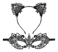 Lace Cat Ears Headband and Cat Eye Mask Sexy Masquerade Masks Hair Elastic Hoop Make Up Party Favors