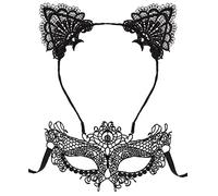Lace Cat Ears Headband and Cat Eye Mask Sexy Masquerade Masks Hair Elastic Hoop Make Up Party Favors