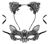 Lace Cat Ears Headband and Cat Eye Mask Sexy Masquerade Masks Hair Elastic Hoop Make Up Party Favors