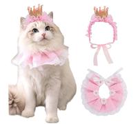 Lace Cat Princess Costume Includes Bandana & Crown Adjustable - Cat Birthday Outfit Skin-Friendly Multi-Purpose Costume for Small Dog