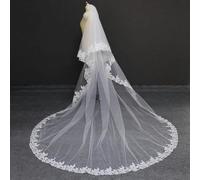 Lace Cathedral 2 Layers Wedding Veil 2T Cover Face Bridal Veil with Comb Blusher Veil Wedding Accessories-Ivory-400cm