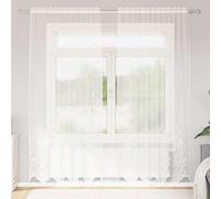 Lace Curtain Floral White Polyester 200 x 150 cm with Loops and Ruffle Tape, Transparent Curtain for Living Room, Bedroom, Children's Room, Modern Privacy Screen and Decoration