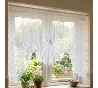 Lace Curtains for Kitchen Windows, White Lace Valances for Windows, Net Curtains for Windows with Natural Light Diffusion, White Lace Window Treatment for Closet Kitchen Bedroom Living Room Cafe